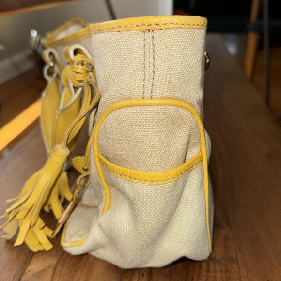 Authentic Celine Linen Boogie Bag with Yellow Trim & Accents - Picture 12 of 15